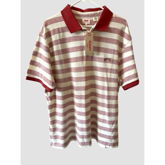 Levis Strauss & Co Shirt Mens Faded Red White Striped Polo Casual Logo 2XL NWT - Picture 1 of 7
